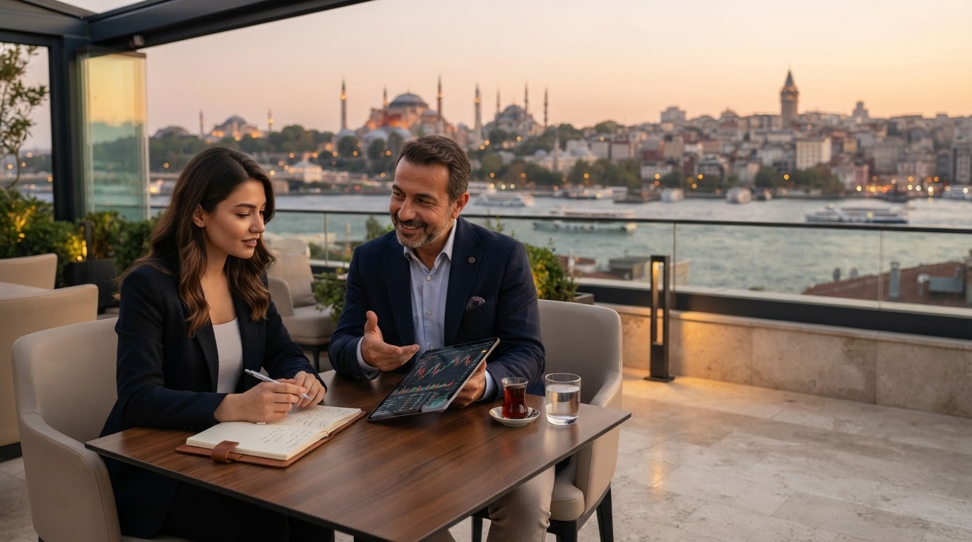 Investment Courses platformunda veri akışlarının istikrarlı bir büyüme eğrisine dönüştüğünü gösteren soyut görsel